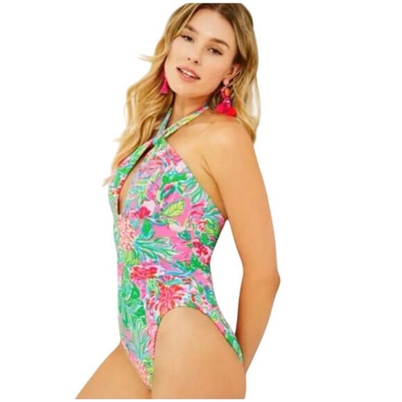Lilly Pulitzer Ledger Halter One-Piece Swimsuit Multi Journey Size 10 NWT - Picture 2 of 12